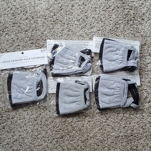 Child Fashion Face Covering - Light Gray with Black Trim (5 Pack)